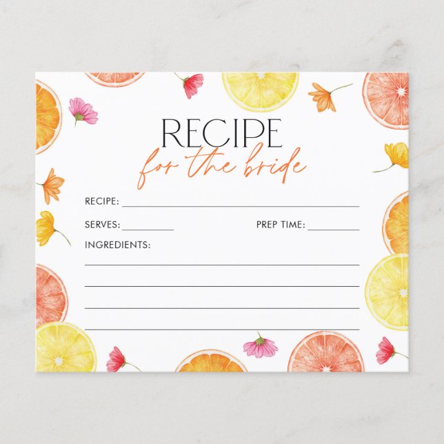 Bridal Shower Recipe Card Main Squeeze Citrus (Vorderseite)