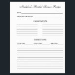 Bridal Shower Recipe Sheet for Binders Flyer<br><div class="desc">Bridal Shower Recipe Sheet for Binders</div>