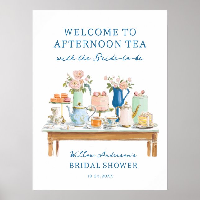 Bridal Shower Tea Party Welcome Poster (Devant)