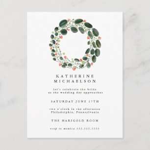 BRIDAL SHOWER   Wasserfarbene Kranz-Einladung Postkarte