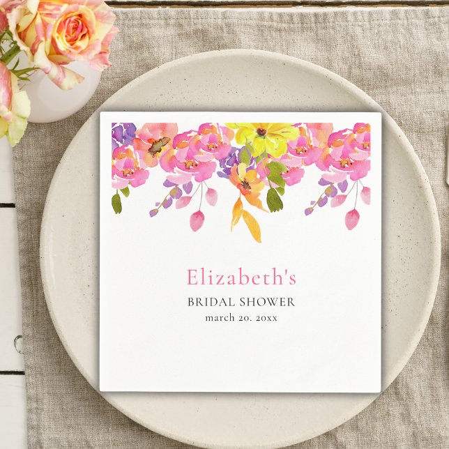 Bridal Shower watercolor flowers yellow and pink Serviette (Von Creator hochgeladen)