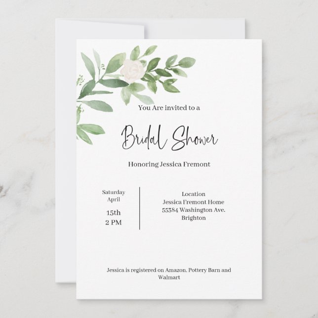 Bridal Shower Watercolor Invitation (Devant)
