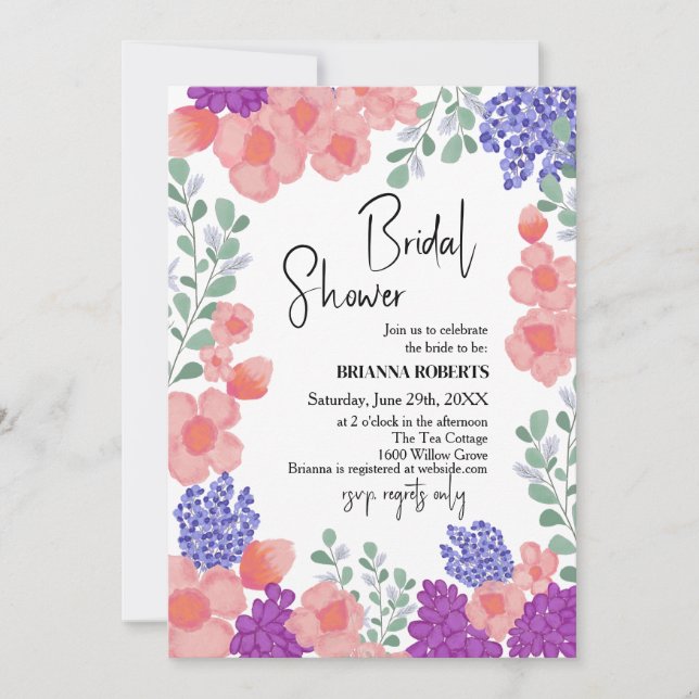 Bridal Shower Watercolor Pink Flower Einladung (Vorderseite)