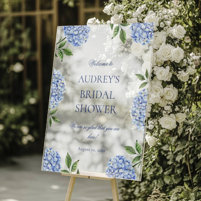Bridal Shower Welcome Sign, Classic Blue Hydrangea Acrylschild (Von Creator hochgeladen)