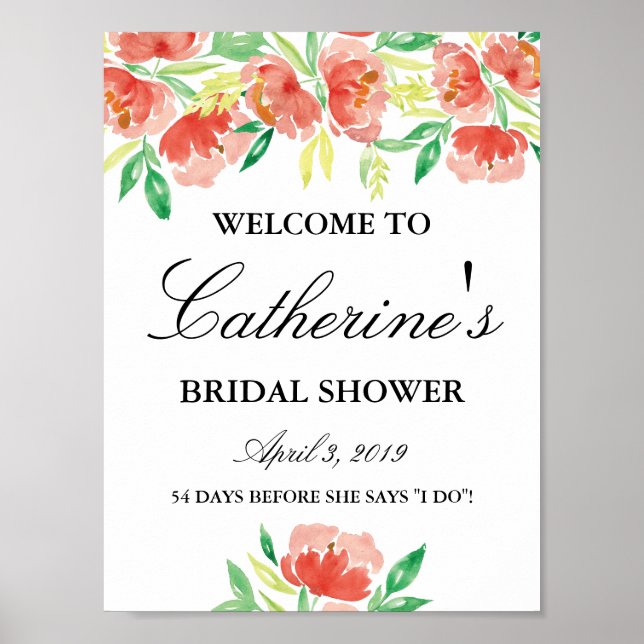 Bridal Shower Welcome Sign Flowers Poster (Vorne)