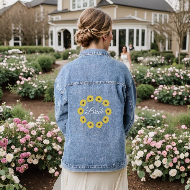 Bridal Sunflowers Blossom Crown: Jeansjacke (Hochzeit Rückseite)