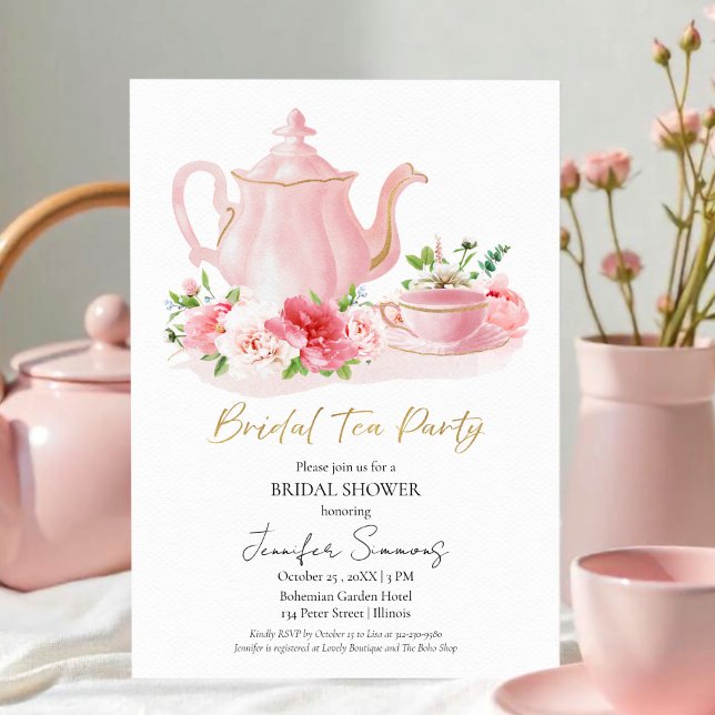 Bridal Tea Party | Gilded Floral Brautparty Einladung (Von Creator hochgeladen)