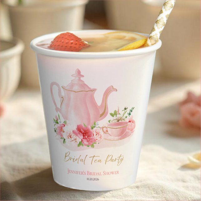 Bridal Tea Party | Gilded Pink Brautparty Pappbecher (Von Creator hochgeladen)