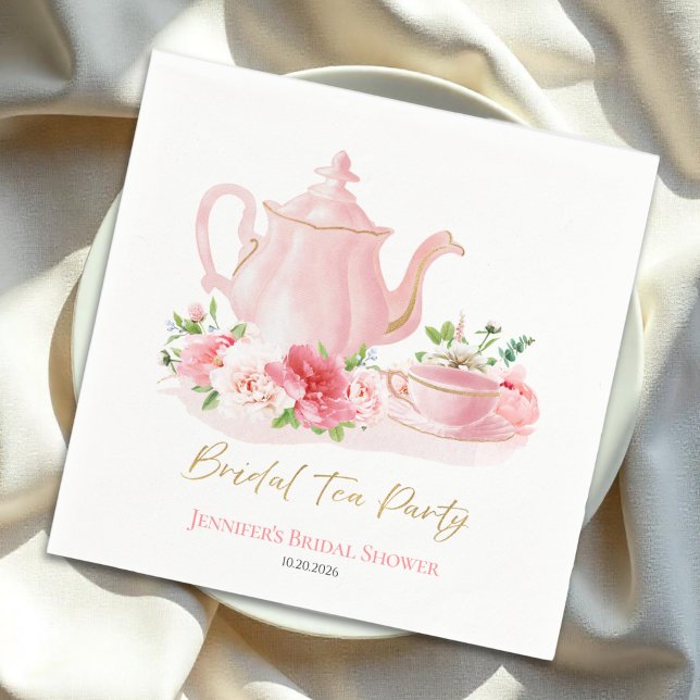 Bridal Tea Party | Gilded Pink Brautparty Serviette (Von Creator hochgeladen)