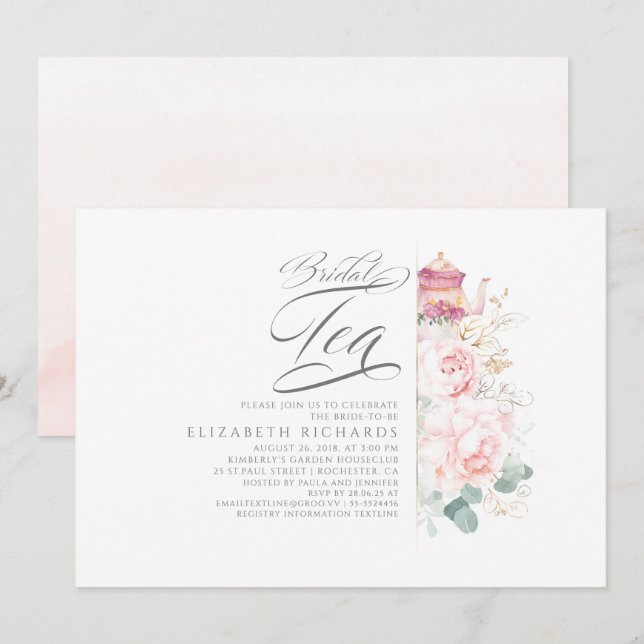 Bridal Tea Pink Blume Bridal Dusche Einladung (Vorne/Hinten)