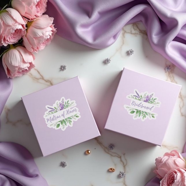 Bridal Team Purple Romantic Floral Split Border Aufkleber (Bridal Team Purple Romantic Floral Split Border Kiss-Cut Stickers.)