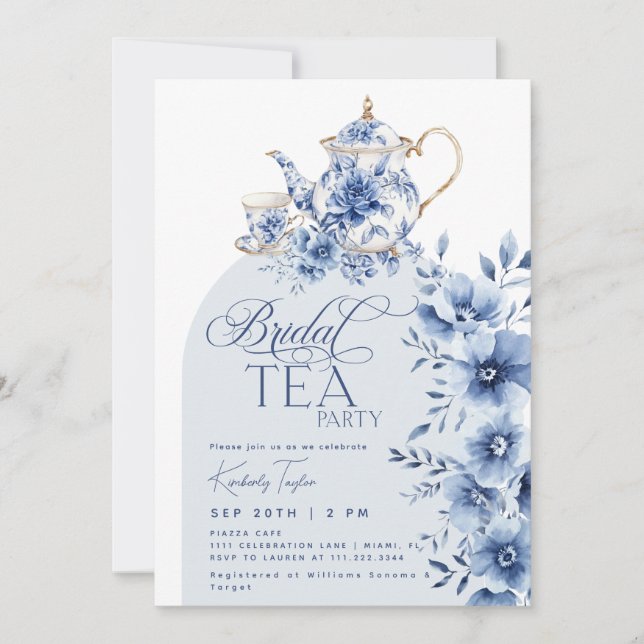 Bridal Tee Party Blue Chinoiserie Brautparty Einladung (Vorderseite)