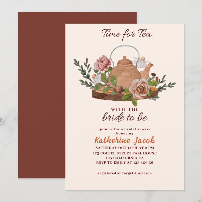 Bridal Tee Party Blumenfall Brautparty Einladung (Vorne/Hinten)