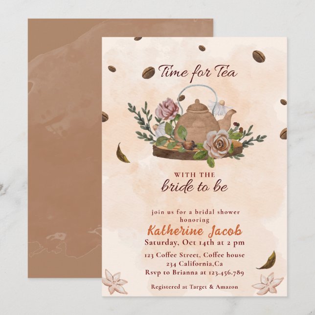 Bridal Tee Party Blumenfall Brautparty Einladung (Vorne/Hinten)