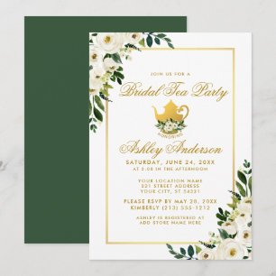 Bridal Tee Party Blumengrün Gold Einladung G