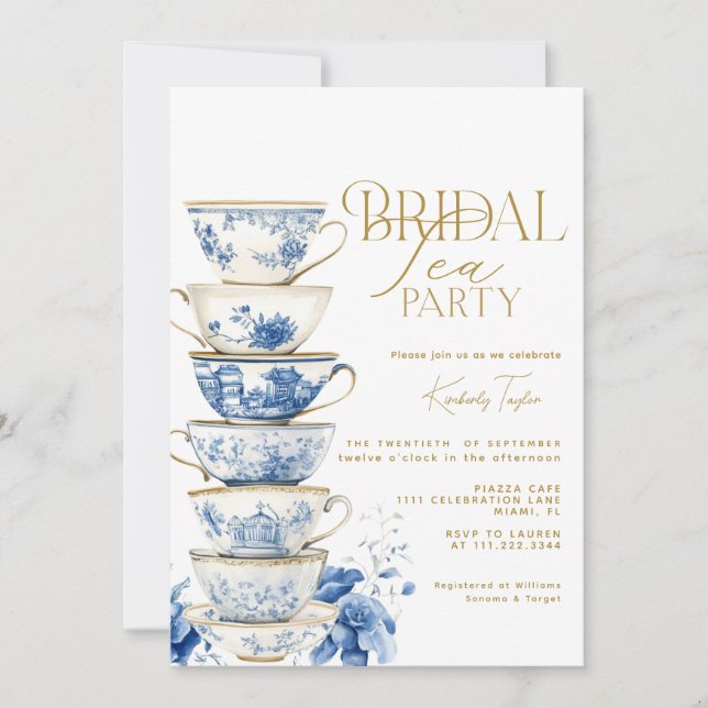 Bridal Tee Party Chinoiserie Blaues Brautparty Einladung (Vorderseite)