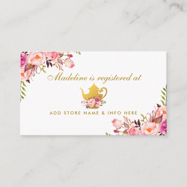 Bridal Tee Party Gold Pink Registrierung Einsteckk Begleitkarte (Vorderseite)