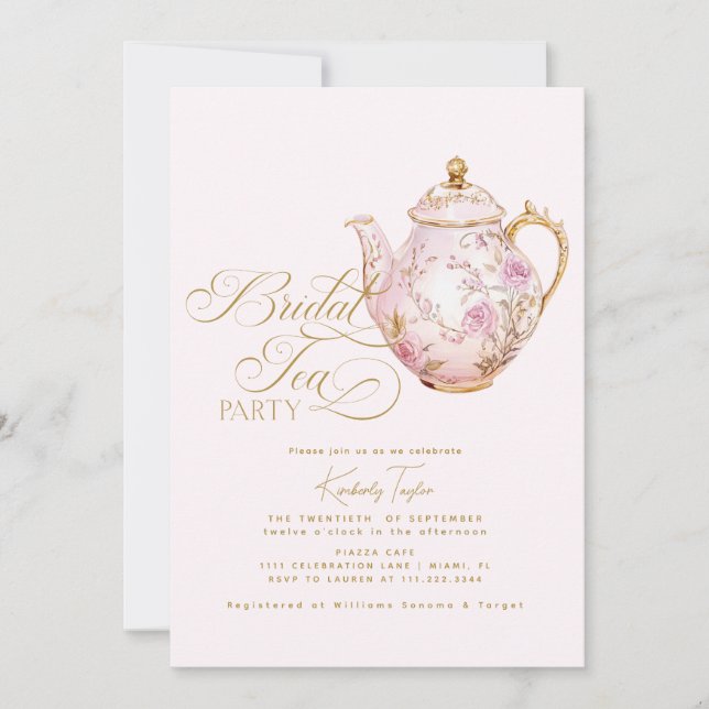 Bridal Tee Party Pink Chinoiserie Brautparty Einladung (Vorderseite)
