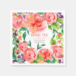 Bridal Tee Party Wasserfarben Moderne Blume Rose Serviette