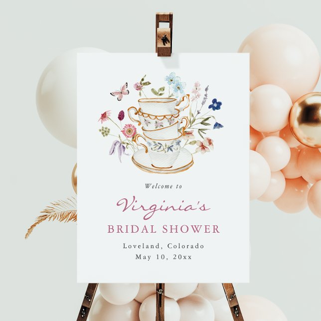 Bridal Tee Willkommenspender Poster (Elegant Floral Bridal Tea Welcome Poster by Painted Paperie
)