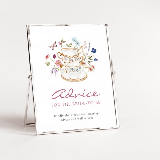 Bridal Teeberater Poster (Floral Bridal Party Tea Cup Advice Poster with Butterfly by Painted Paperie
)