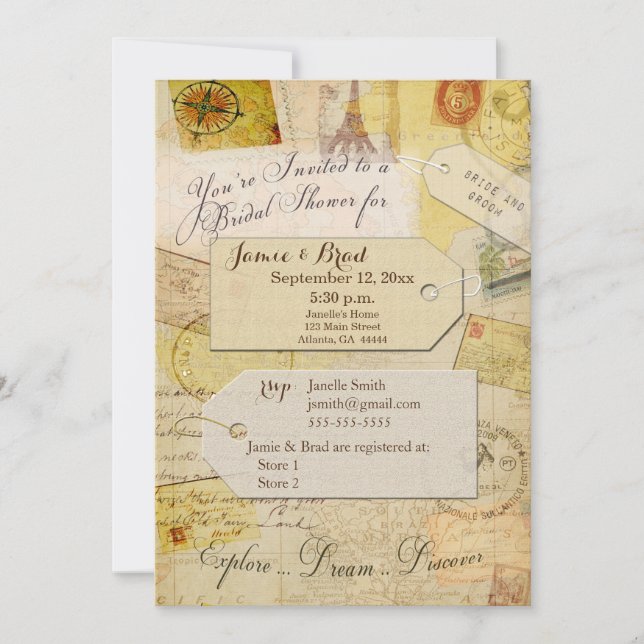 Bridal Travel Showthema in Creme und Bräune Einladung (Vorderseite)