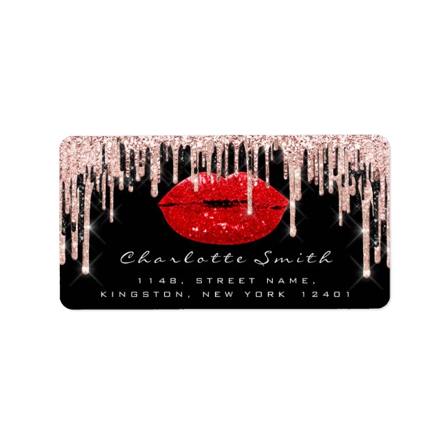 Bridal UAWG Kiss Rose Lips Black RedGlitter Makeup Adressaufkleber (Vorne)