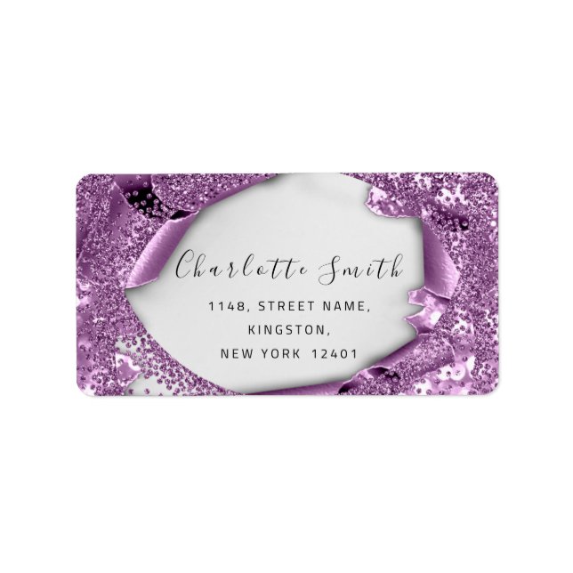 Bridal UAWG Wedding 3D Lila Violet Glitzer Adressaufkleber (Vorne)