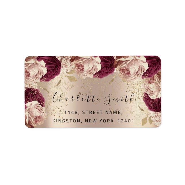 Bridal UAWG Wedding Pink Rose Marsala Adressaufkleber (Vorne)