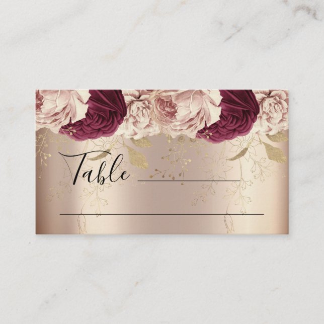 Bridal UAWG Wedding Tropfens Floral Rose Marsala Platzkarte (Vorderseite)