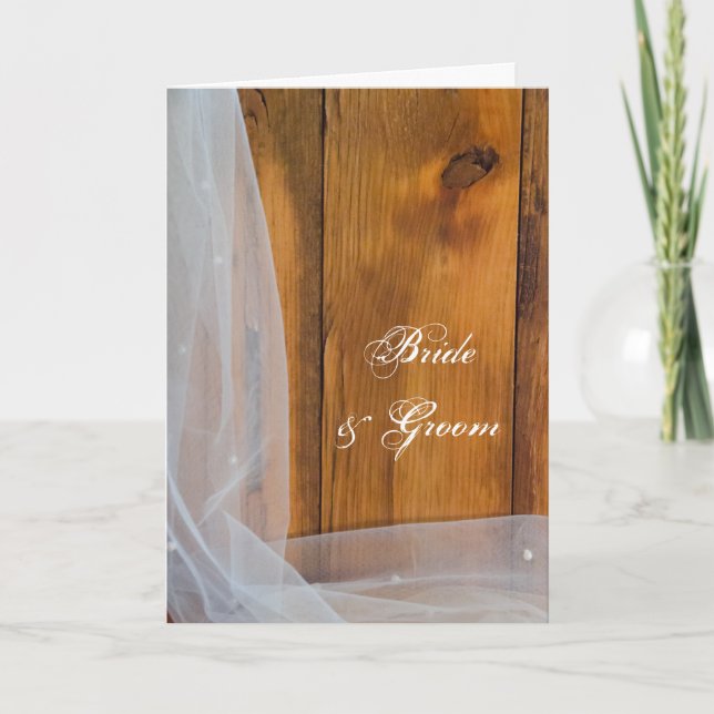 Bridal Veil und Barnholz Country Wedding Einladung (Vorderseite)