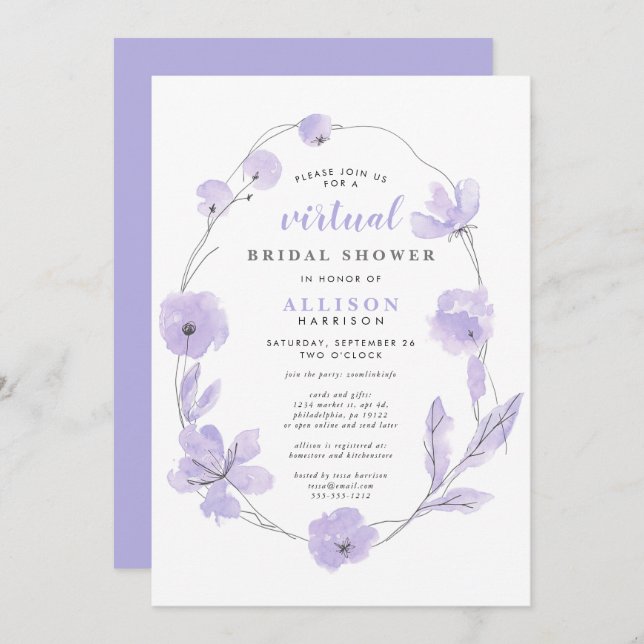 Bridal Virtual Shower | Lavendel Einladung (Vorne/Hinten)