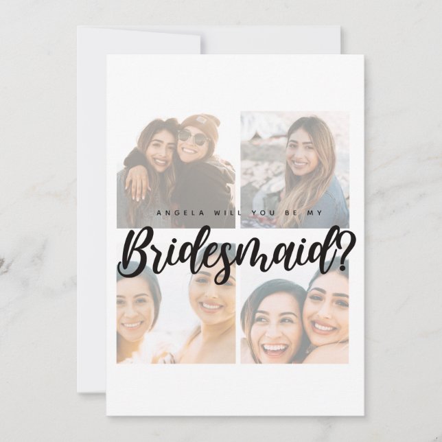 Bridal-Vorschlag 4 Foto Collage Bridesmaid Card (Vorderseite)