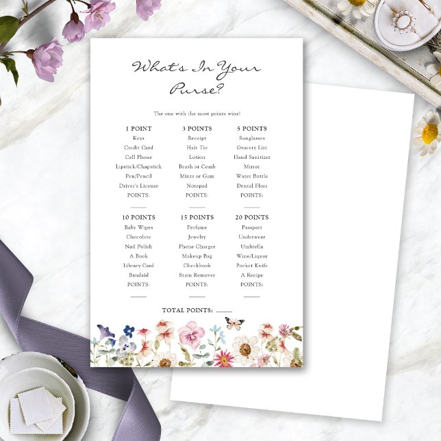 Bridal, was in deinem Handspiel ist (Bridal Shower  What's In Your Purse Game with Butterfly by Painted Paperie
)