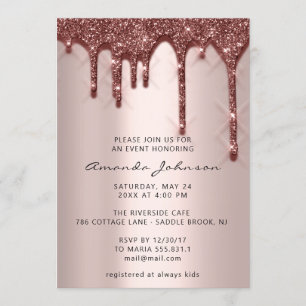 Bridal Wedding Birthday 16. Rose Gold 3D Tropfen Einladung