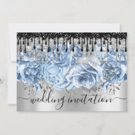 Bridal Wedding Glitzer Tropfens Blue Silver Gray I Einladung