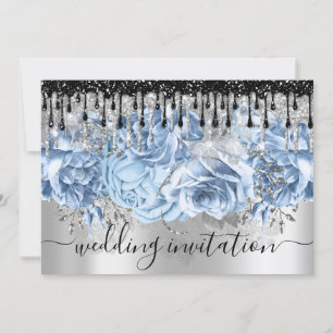 Bridal Wedding Glitzer Tropfens Blue Silver Gray I Einladung