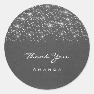 Bridal Wedding Grey Kraft Danke Name 16. Runder Aufkleber