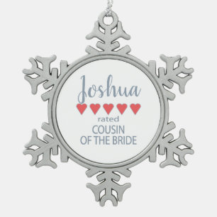 Bridal & Wedding Party 5 Cousin Herz Schneeflocken Zinn-Ornament