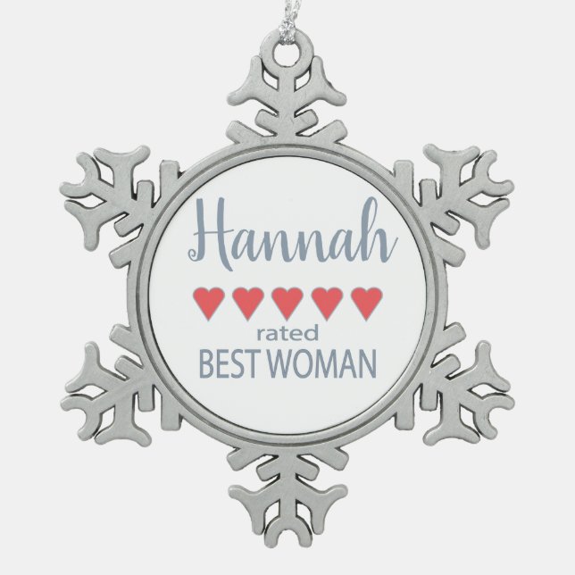 Bridal & Wedding Party 5 Herz Beste Frau Schneeflocken Zinn-Ornament (Vorderseite)