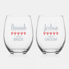 Bridal & Wedding Party 5 Herz Braut & Groom Weinglas Ohne Stiel