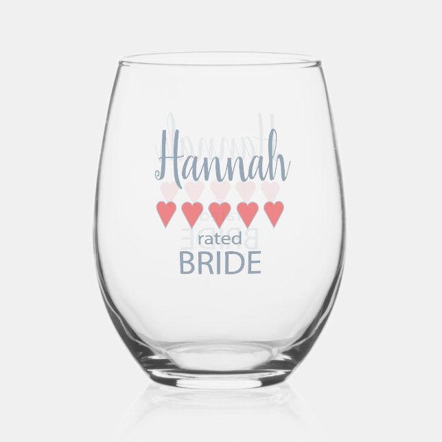 Bridal & Wedding Party 5 Herz Braut Weinglas Ohne Stiel (Vorderseite)