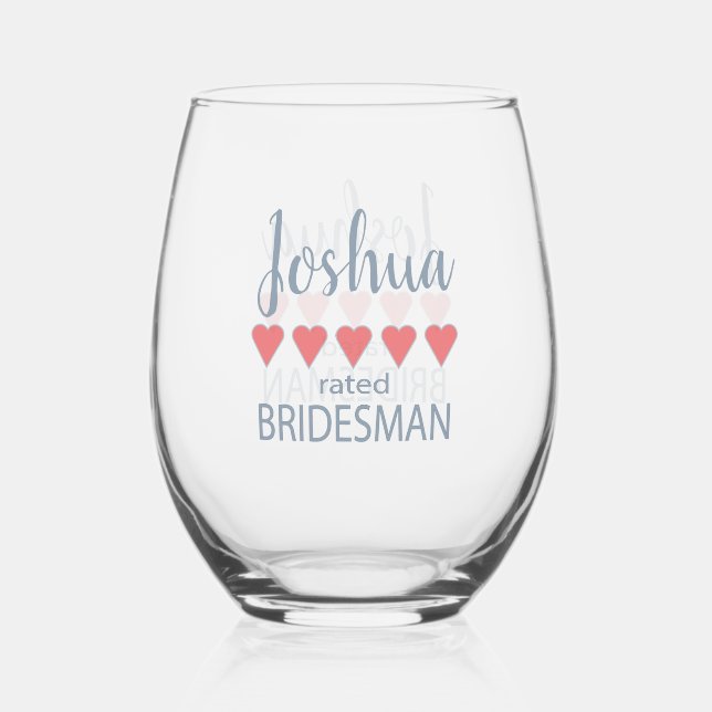 Bridal & Wedding Party 5 Herz Bridesman Weinglas Ohne Stiel (Vorderseite)