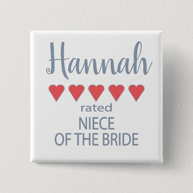 Bridal & Wedding Party 5 Herz Nichte Bride Button (Vorderseite)
