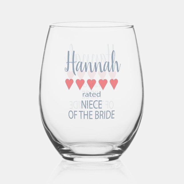 Bridal & Wedding Party 5 Herz Nichte Bride Weinglas Ohne Stiel (Vorderseite)
