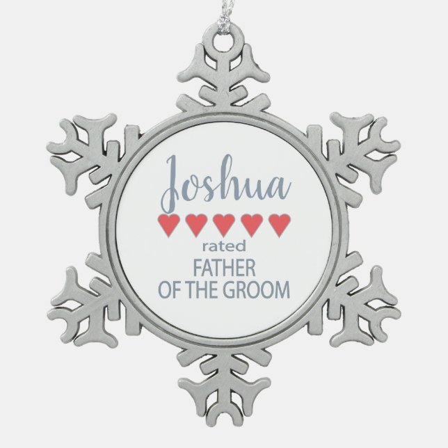 Bridal & Wedding Party 5 Herzenvater Schneeflocken Zinn-Ornament (Vorderseite)