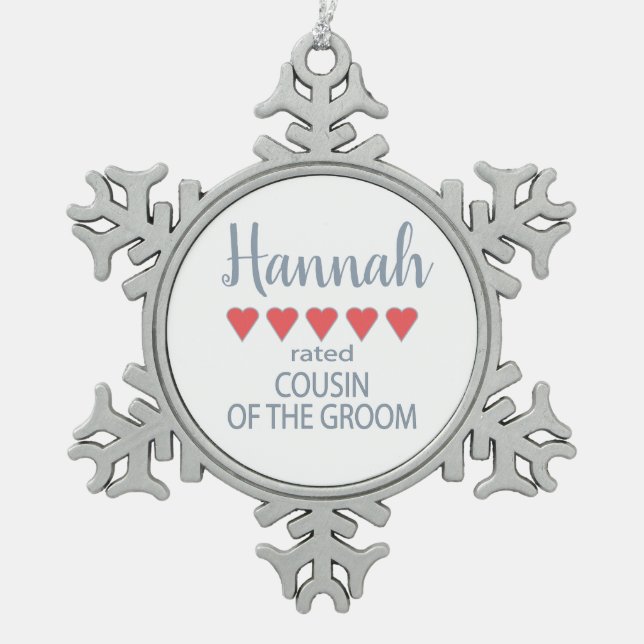 Bridal & Wedding Party 5 Herzlich Cousin Schneeflocken Zinn-Ornament (Vorderseite)