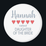 Bridal & Wedding Party 5 Herztochter von Bride Magnet<br><div class="desc">Die Mitglieder der Brautparty- und Hochzeitsfeier werden sich mit einem "Fünf-Herzen-Geschenk", das speziell für sie gemacht wurde, geliebt und geschätzt fühlen. Liebe ist das, worum es geht. Ob Hochzeit oder Hochzeit in Urlaubsort in der Heimatstadt - die personalisierten Gegenstände werden sicher sein, Lächeln auf den Weg zu bringen. Die individuell...</div>