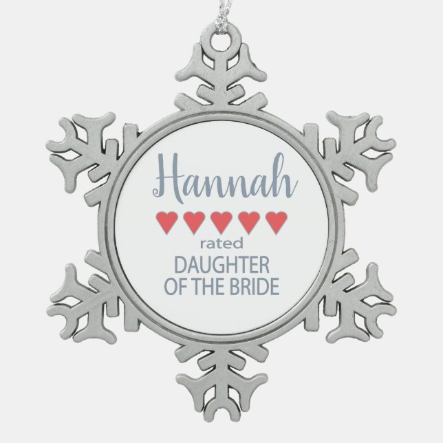 Bridal & Wedding Party 5 Herztochter von Bride Schneeflocken Zinn-Ornament (Vorderseite)