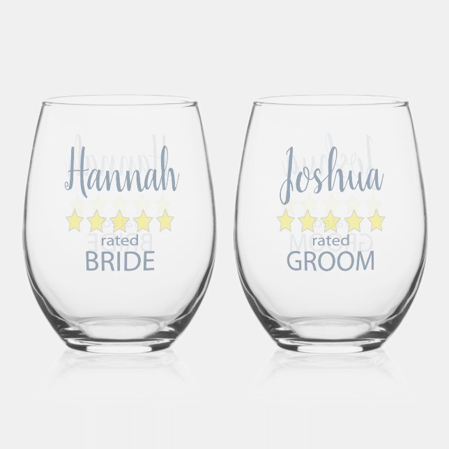 Bridal & Wedding Party 5 Sterne Bride & Groom Weinglas Ohne Stiel (Vorderseite)